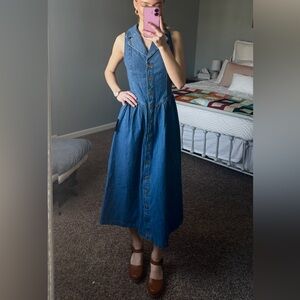 Levon Medium Wash Denim Button-Front Midi Dress